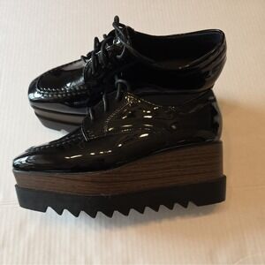 Women's Daiyaer Chunky Platform Shoes Black Brown Size 6 EU 36 Patten Leather